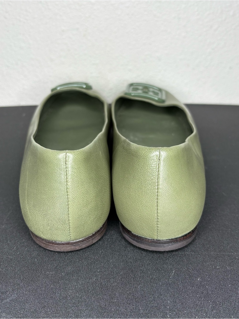 Tory Burch Georgia Square-toe Flat Green Smooth Ballet Flats Green Sz 9.5 M - Picture 4 of 9